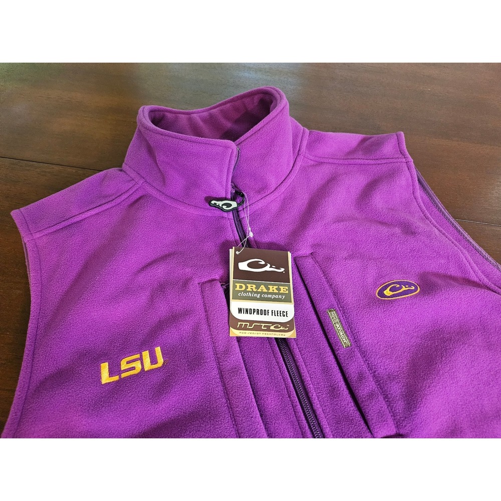 Drake LSU Windproof Layering Vest Mens 2XL Purple Fleece MST SD-LSU-1600-PUR-5